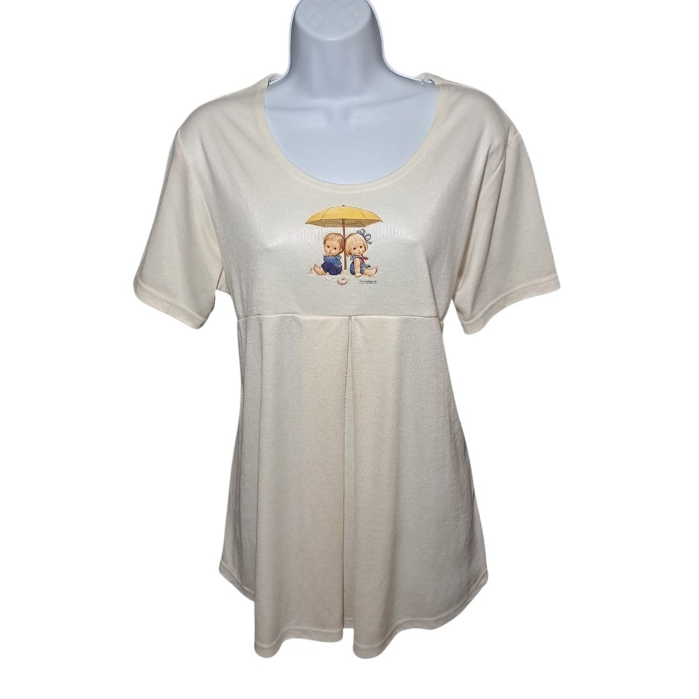 Vintage Tatiana's Maternity Top Medium Ivory Tie Back Empire Waist 90s USA Made